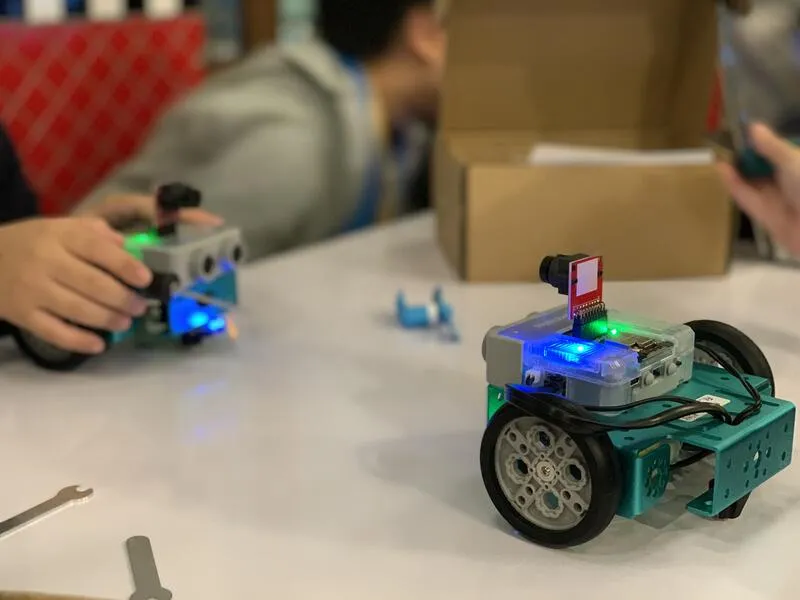 Robots built by kids at CodeFest hackathon